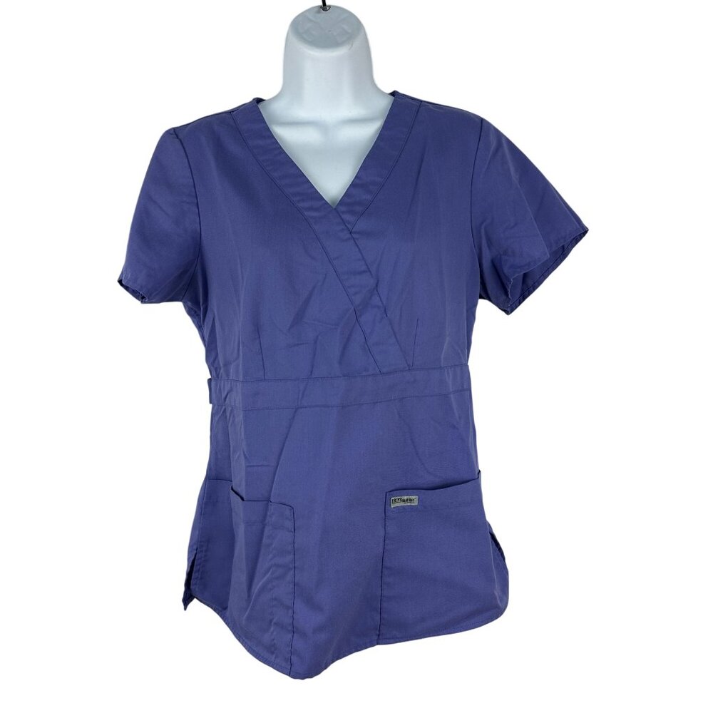 Greys Anatomy By Barco Womens Scrub Top M Blue V-Neck 2 Pockets